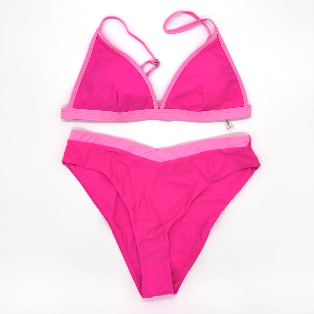 Women Triangle High Cut Bikini Sets Sexy High Waisted Color Block Size M beach